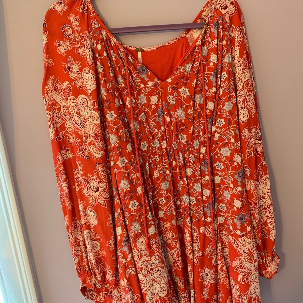 patterned bohemian dress.